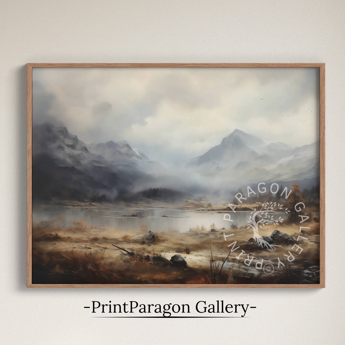 Stormy Mountain Lake with Misty Peaks Dramatic Nature Wall Art