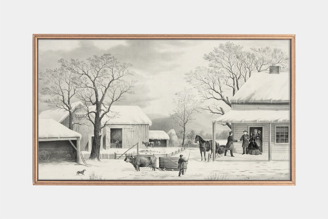 Home To Thanksgiving Vintage Lithograph Art Print