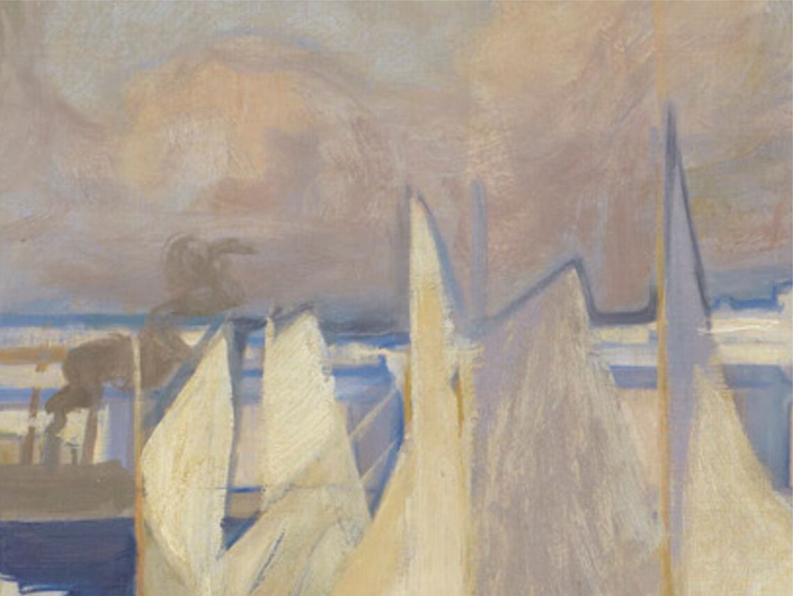 Vintage Harbor With Sailboats And White Domed Church Oil Painting Poster - Image 2
