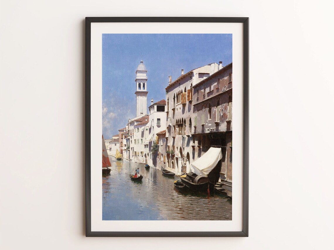Venice Canal With Bell Tower Gondolas And Boats Sunny Day Art Poster - Image 4