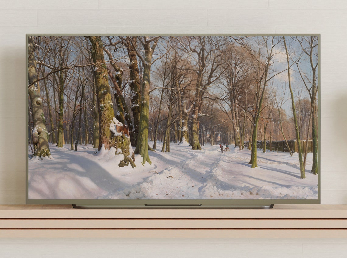 Snowy Winter Forest Path Vintage Oil Landscape Painting Poster - Image 3