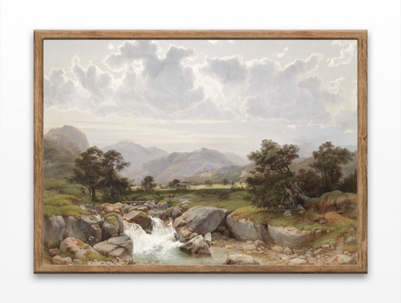 Vintage Landscape Paintings 19th Century Prints Of Waterfalls Views Of Abtenau Antique Artworks Wall Art