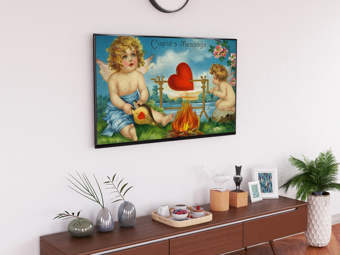 Cupids Message Vintage Valentine Cherubs Campfire Heart Art Print - Image 2