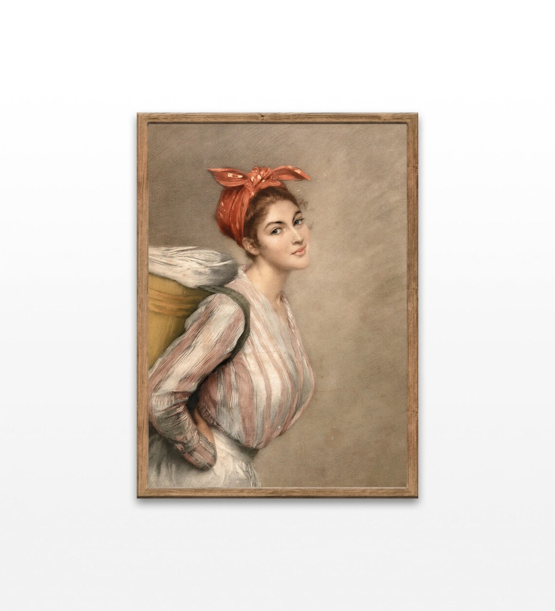 Vintage Portrait Painting Woman Red Headscarf Laundry Basket Classic Poster