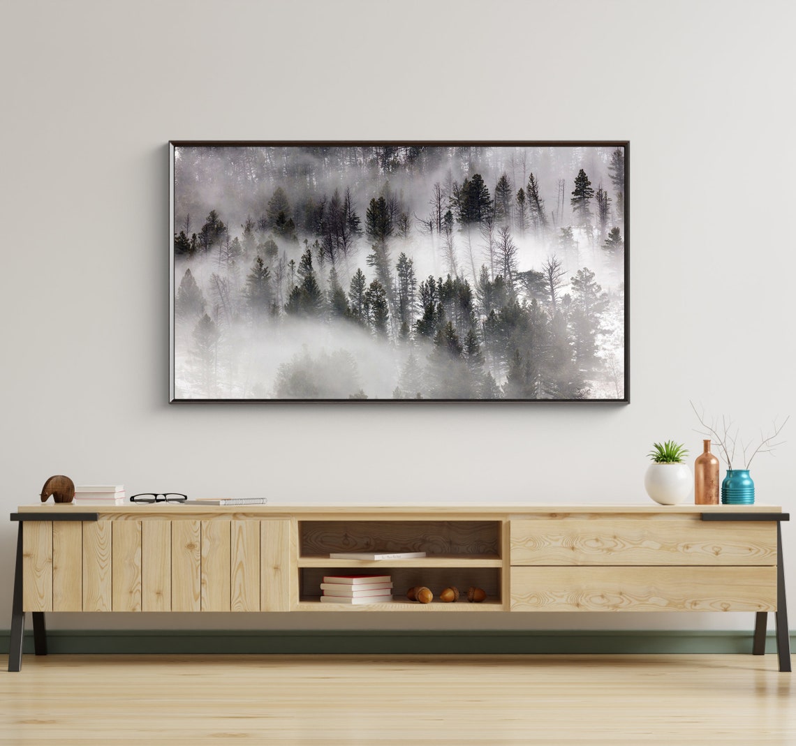 Foggy Evergreen Forest Mountains Misty Layered Trees Moody Wall Poster