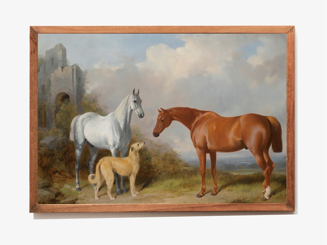 Oil Paintings Of Horses Paintings Of Dog Vintage Horse Prints Lake House Wall Art Art - Image 3