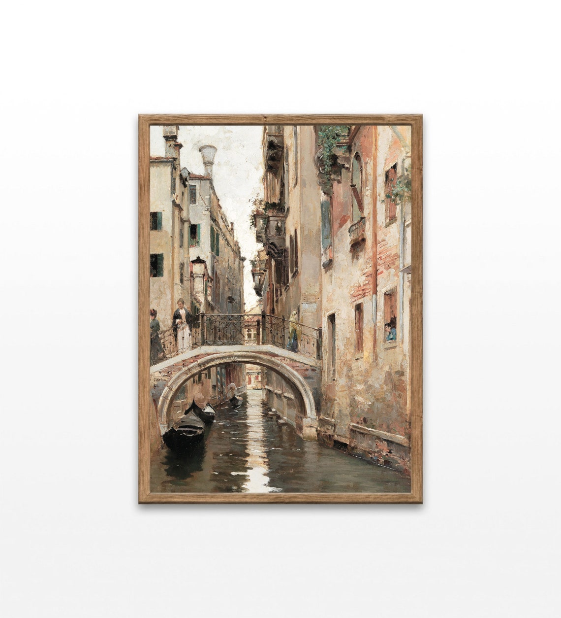 Venice Italy Canal Gondolas Arched Bridge Vintage Painting Poster