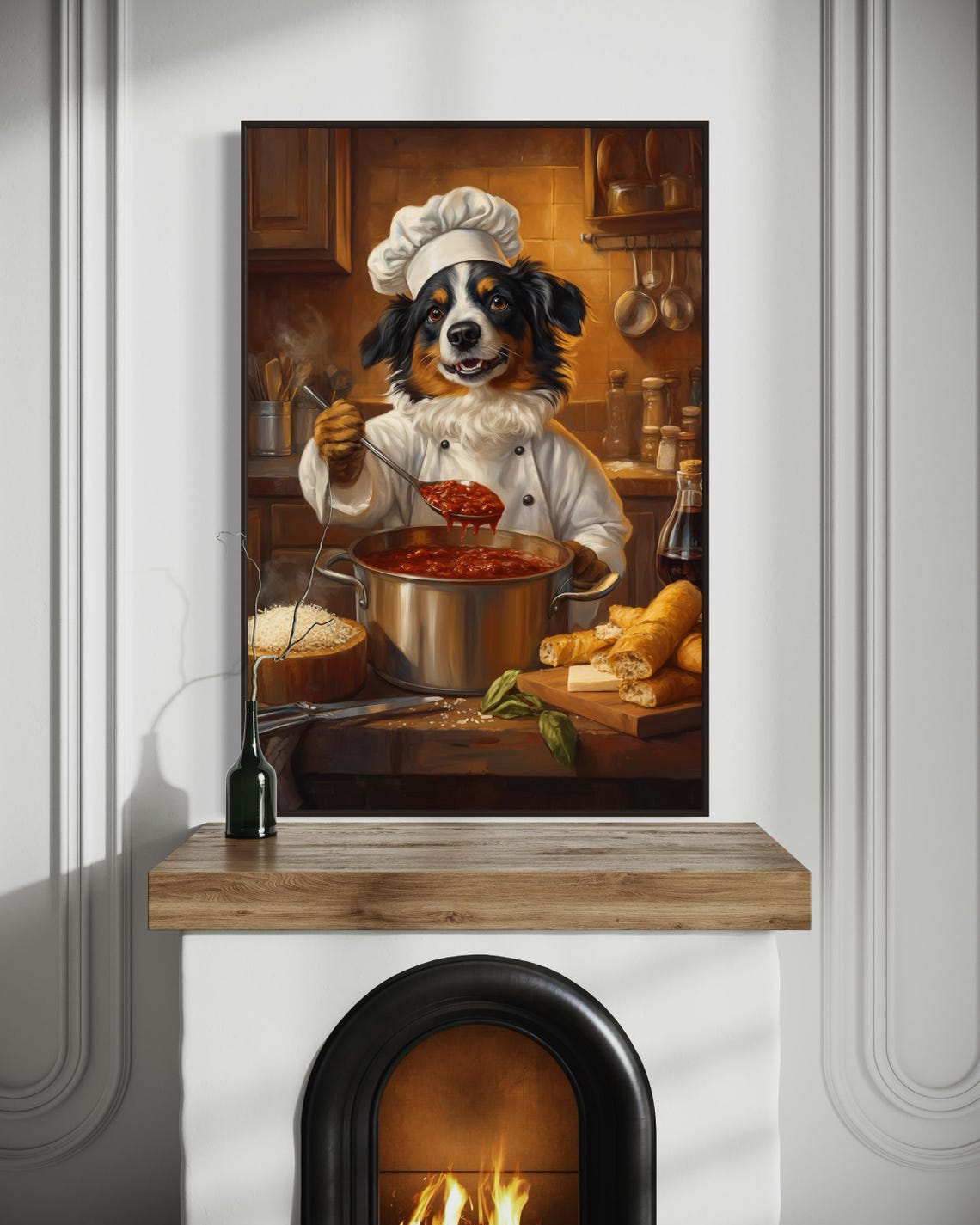 Australian Shepherd Chef Tasting Tomato Sauce in Kitchen Poster - Image 5