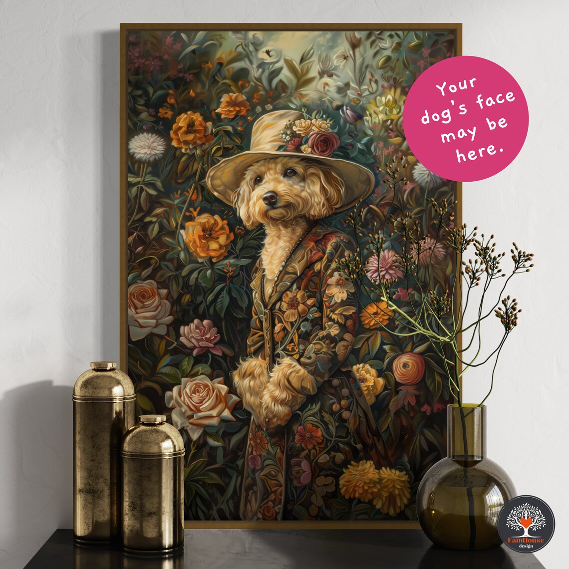 Goldendoodles Renaissance Pet Portrait, Vintage Print