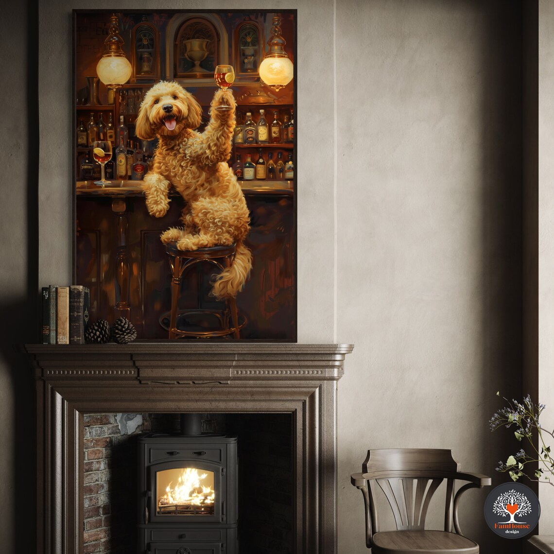 Goldendoodle Oil-Painting Art Print, Funny Bar Art - Image 4