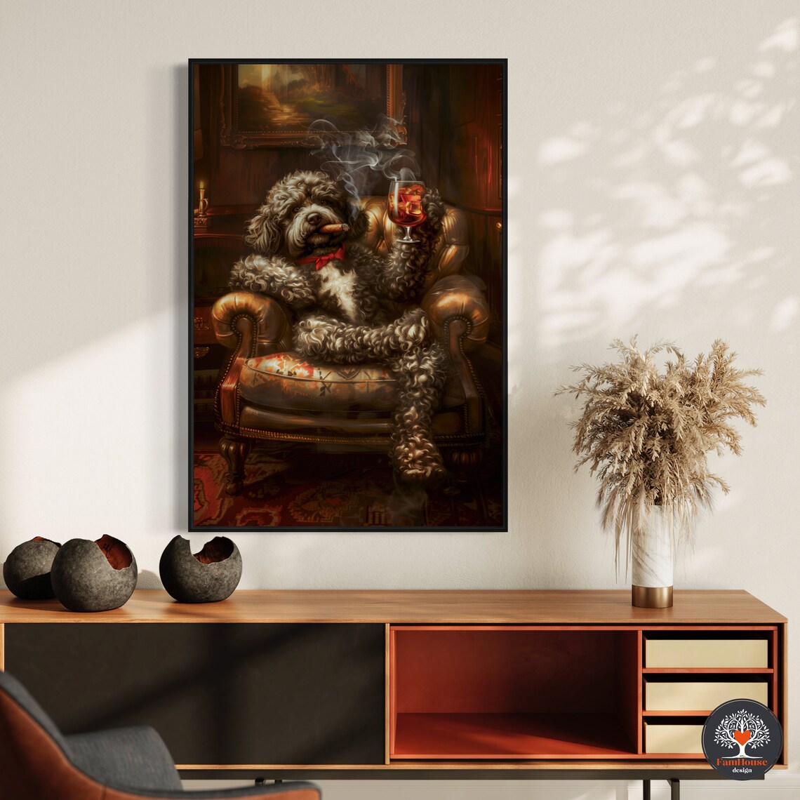 Curly Brown Dog Gentleman Lounging with Cigar and Whiskey Poster - Image 4