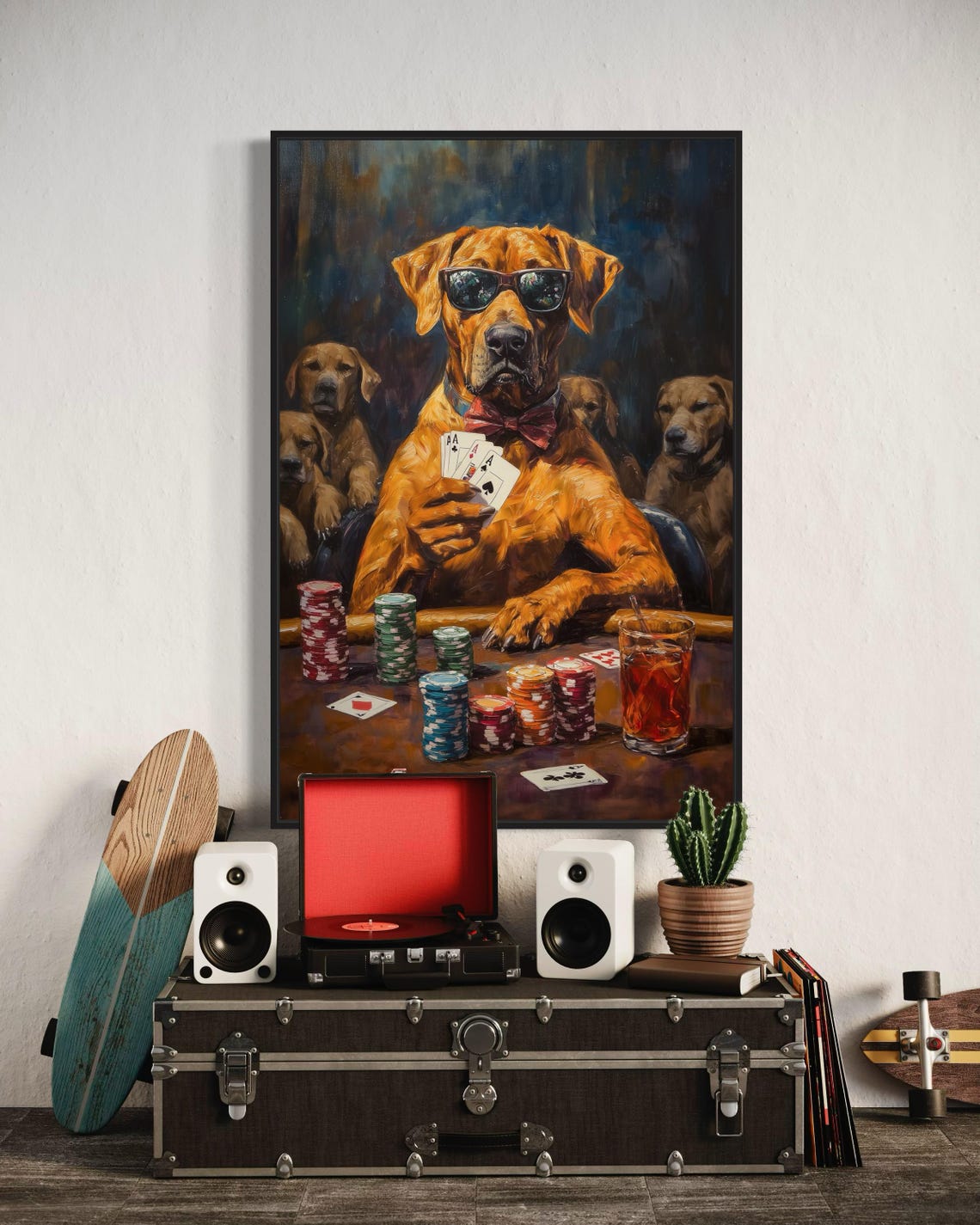 Cool Rhodesian Ridgeback Poker Player Holding Aces and Chips Poster - Image 5