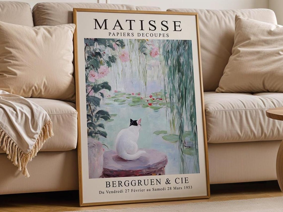 Matisse Papiers Decoupes Cat By Lily Pond Pastel Vintage Art Poster