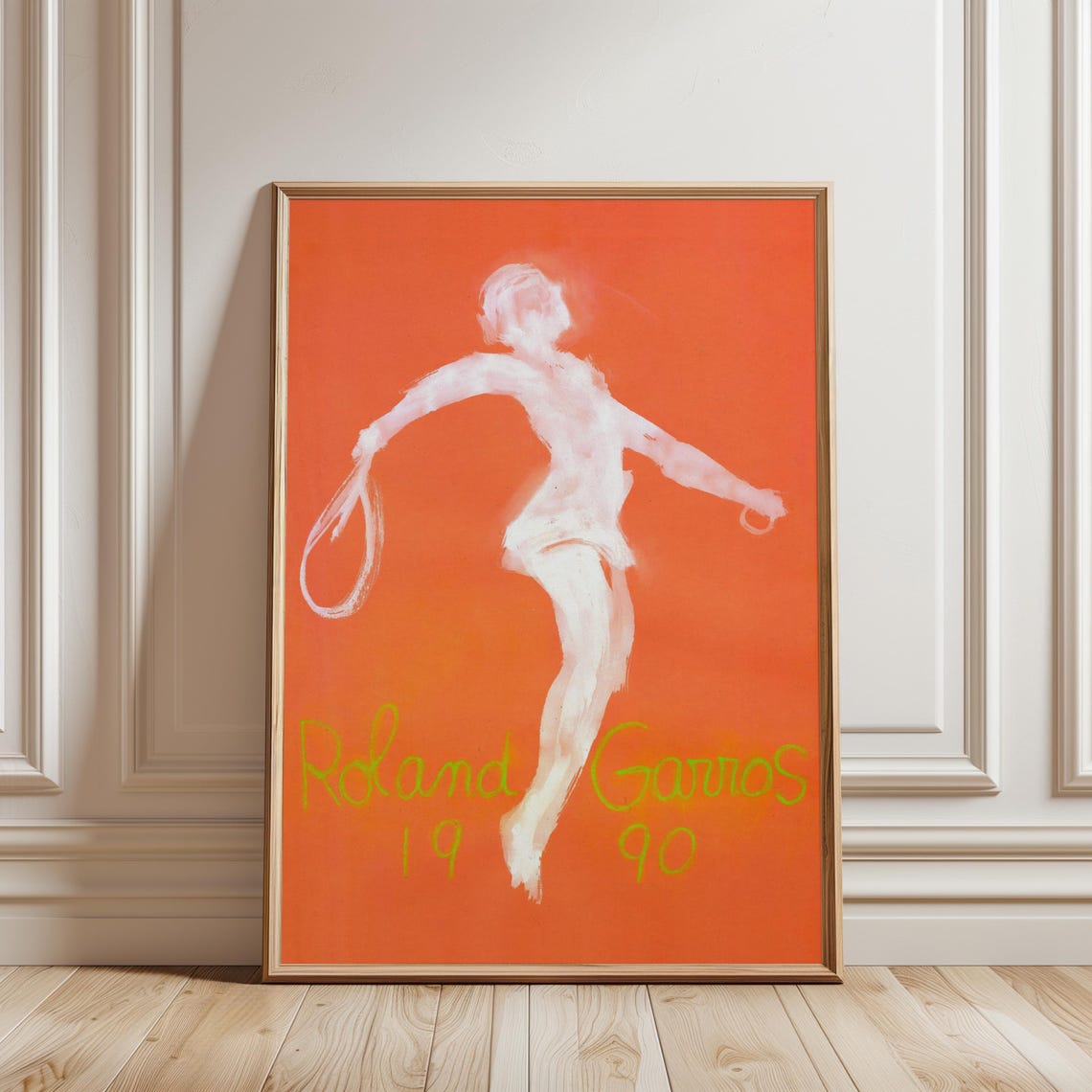 Roland Garros 1990 Tennis Player Silhouette Orange Abstract Poster