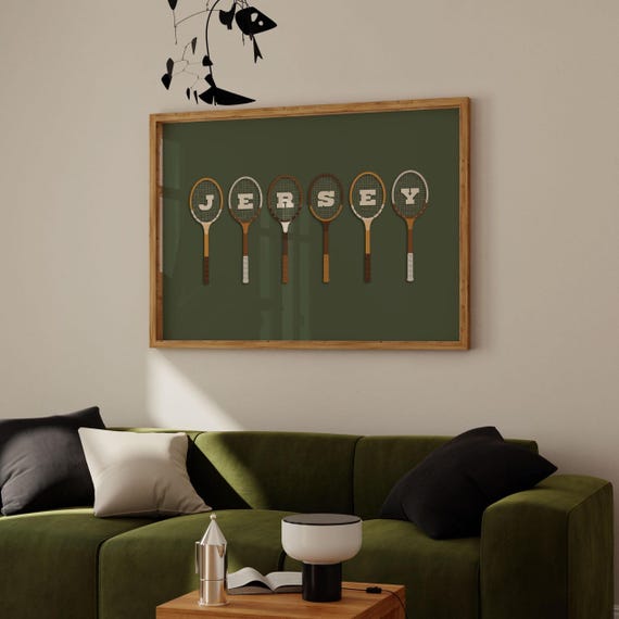 Vintage Jersey Racquet Print New Retro Tennis Pickle Ball Wall Art