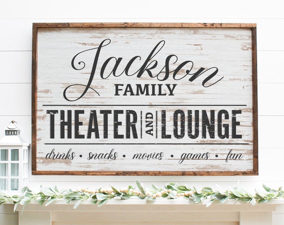 Personalized Family Theater and Lounge Home Cinema Sign Poster