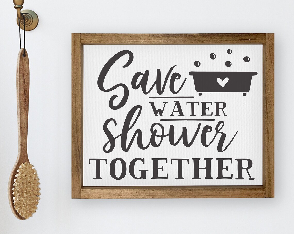 Save Water Shower Together Funny Framed Bathroom Wall Sign Poster