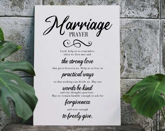 Marriage Prayer Script Print for Newlyweds Christian Wall Decor