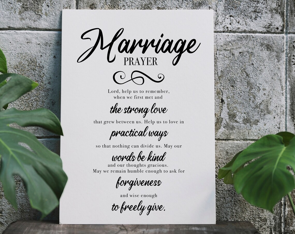 Marriage Prayer Script Print for Newlyweds Christian Wall Decor