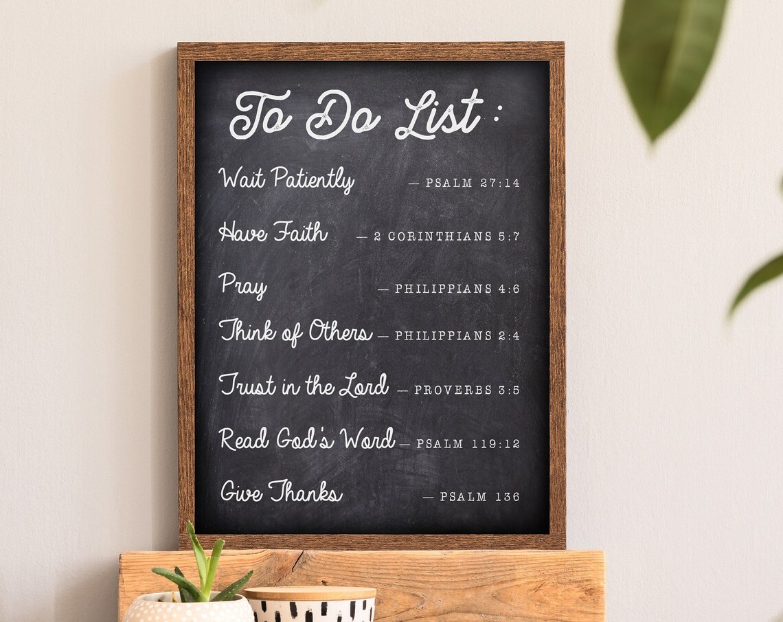 To Do List Bible Verses Chalkboard Farmhouse Framed Wall Sign Poster
