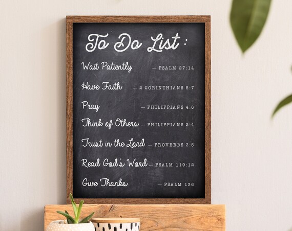 To Do List Bible Verses Chalkboard Farmhouse Framed Wall Sign Poster