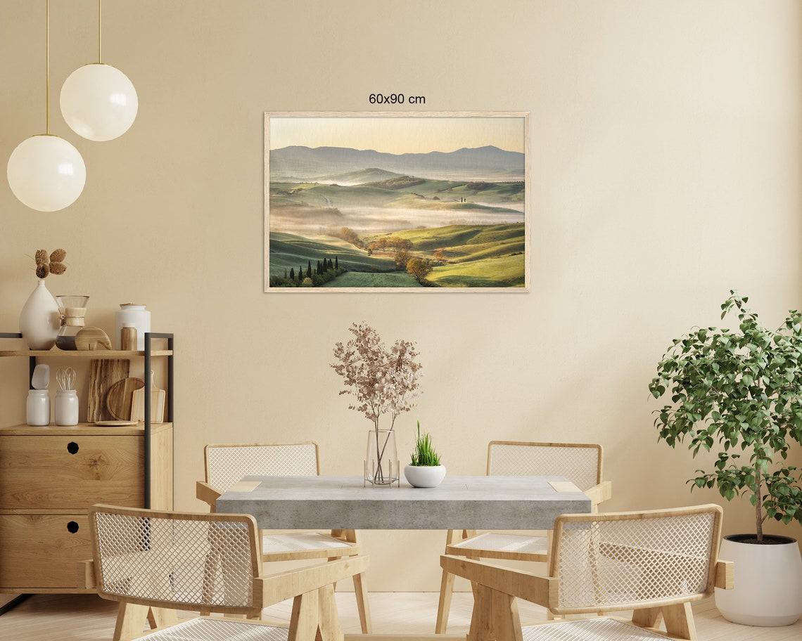 Misty Tuscany Sunrise Rolling Green Hills And Cypress Trees Poster - Image 2
