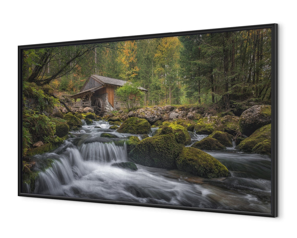 Old Wooden Watermill Rushing Stream Forest Waterfall Nature Poster - Image 4