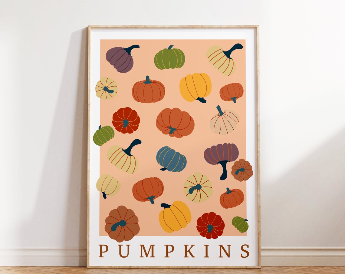 Vintage Fall Pumpkins Illustration Modern Autumn Harvest Poster