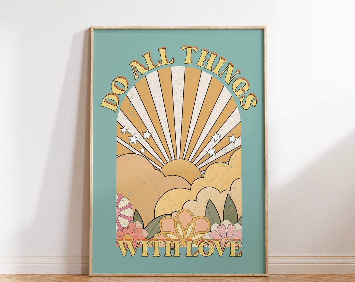 Do All Things With Love Retro Sunrise Arch Clouds Wall Poster