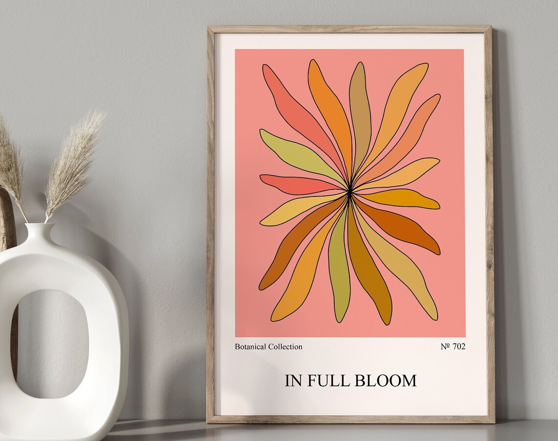 In Full Bloom Botanical Collection Retro Floral Coral Pink Wall Poster