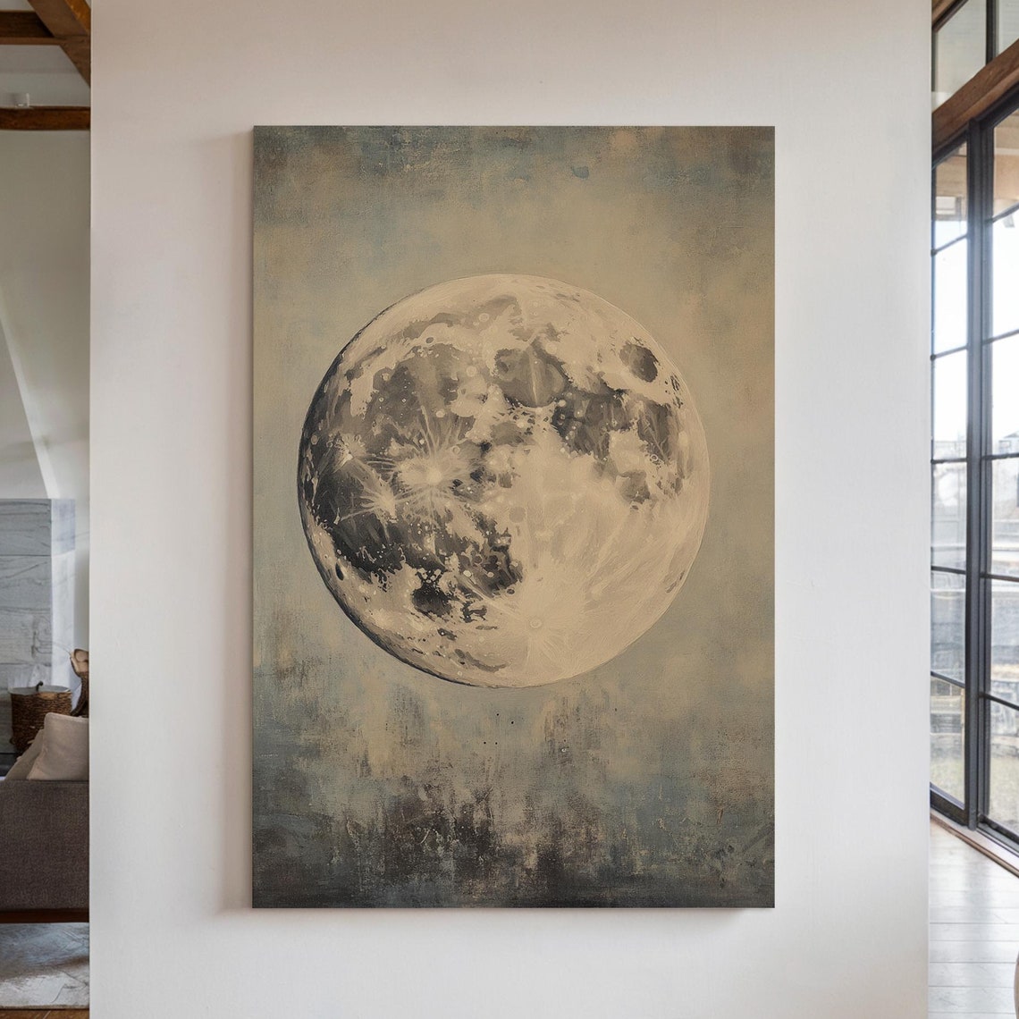 Vintage Full Moon Celestial Lunar Painting Rustic Astronomy Art Poster