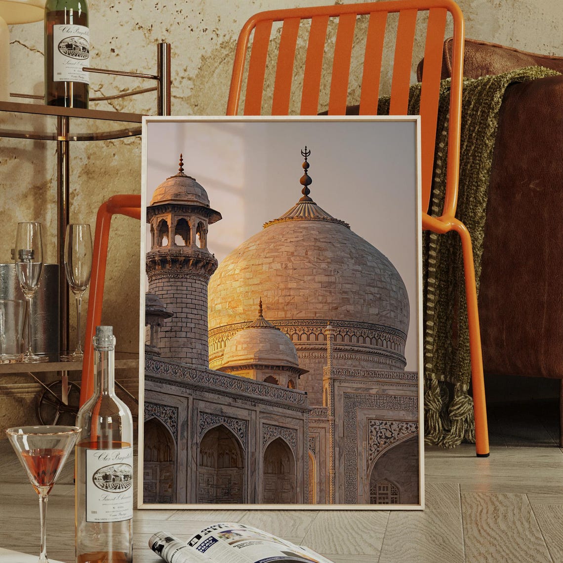 Taj Mahal Dome At Golden Sunset India Landmark Photography Poster