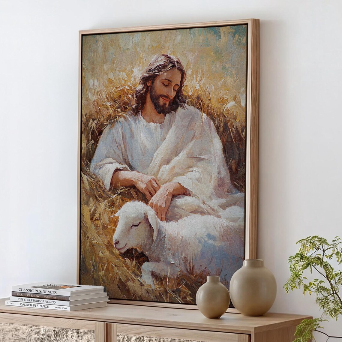 Jesus Resting With a Lamb in a Golden Wheat Field Christian Poster