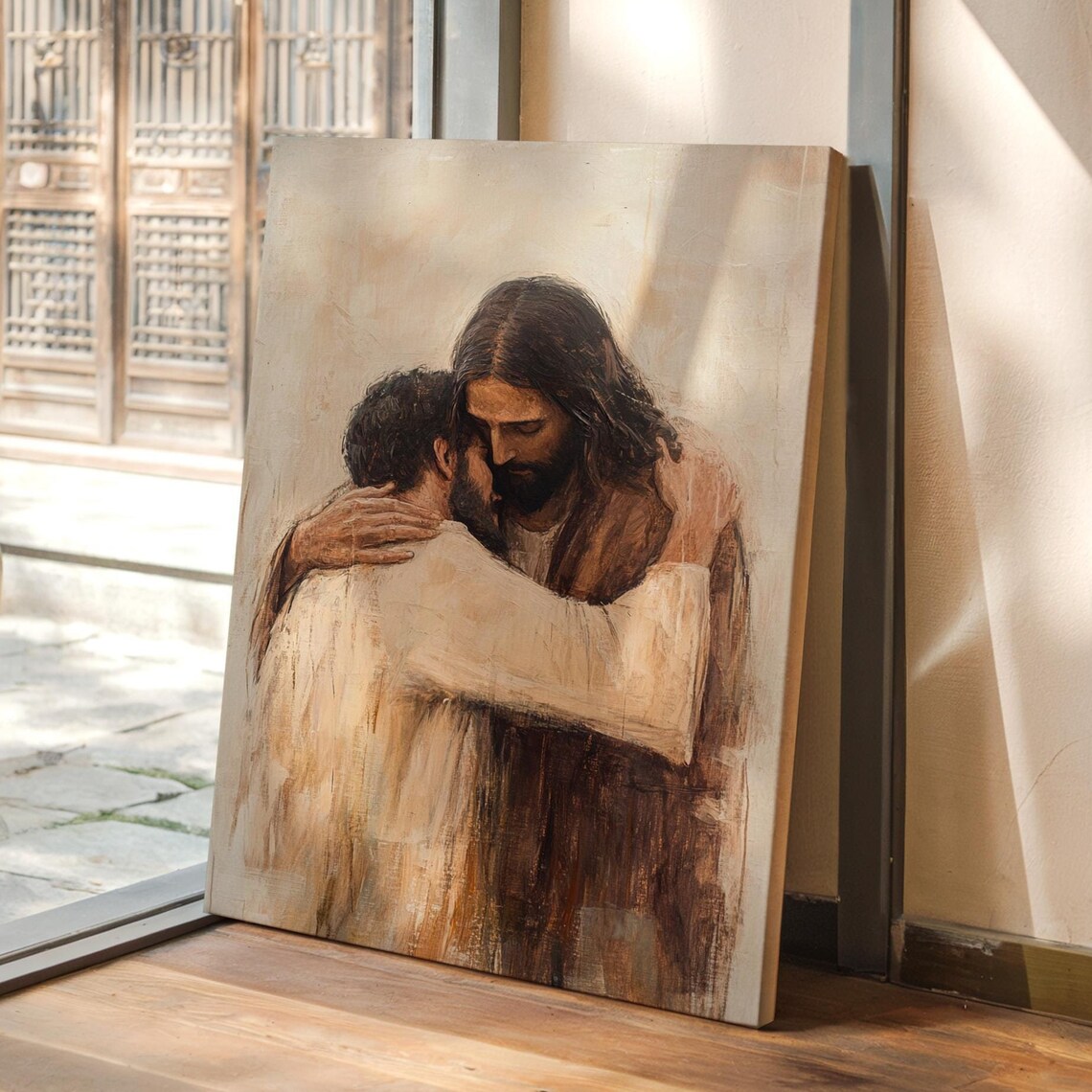 Jesus Embracing Man Christian Wall Art, Forgiveness
