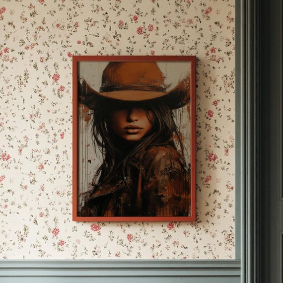Cowgirl In Rustic Leather And Wide Brim Hat
