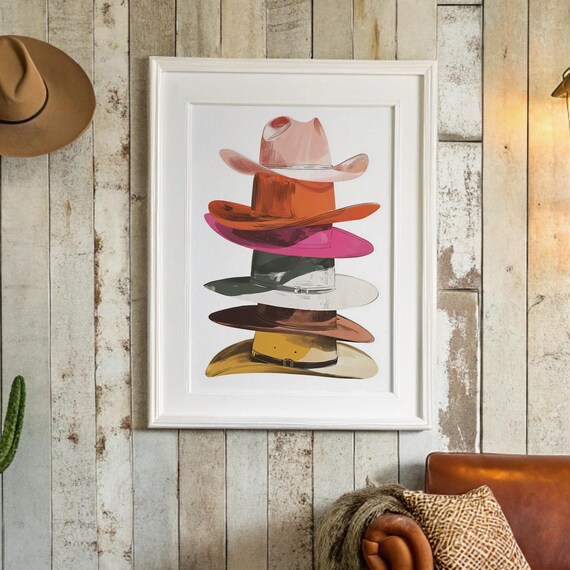 Stack Of Colorful Cowboy Hats Illustration Western Decor Poster