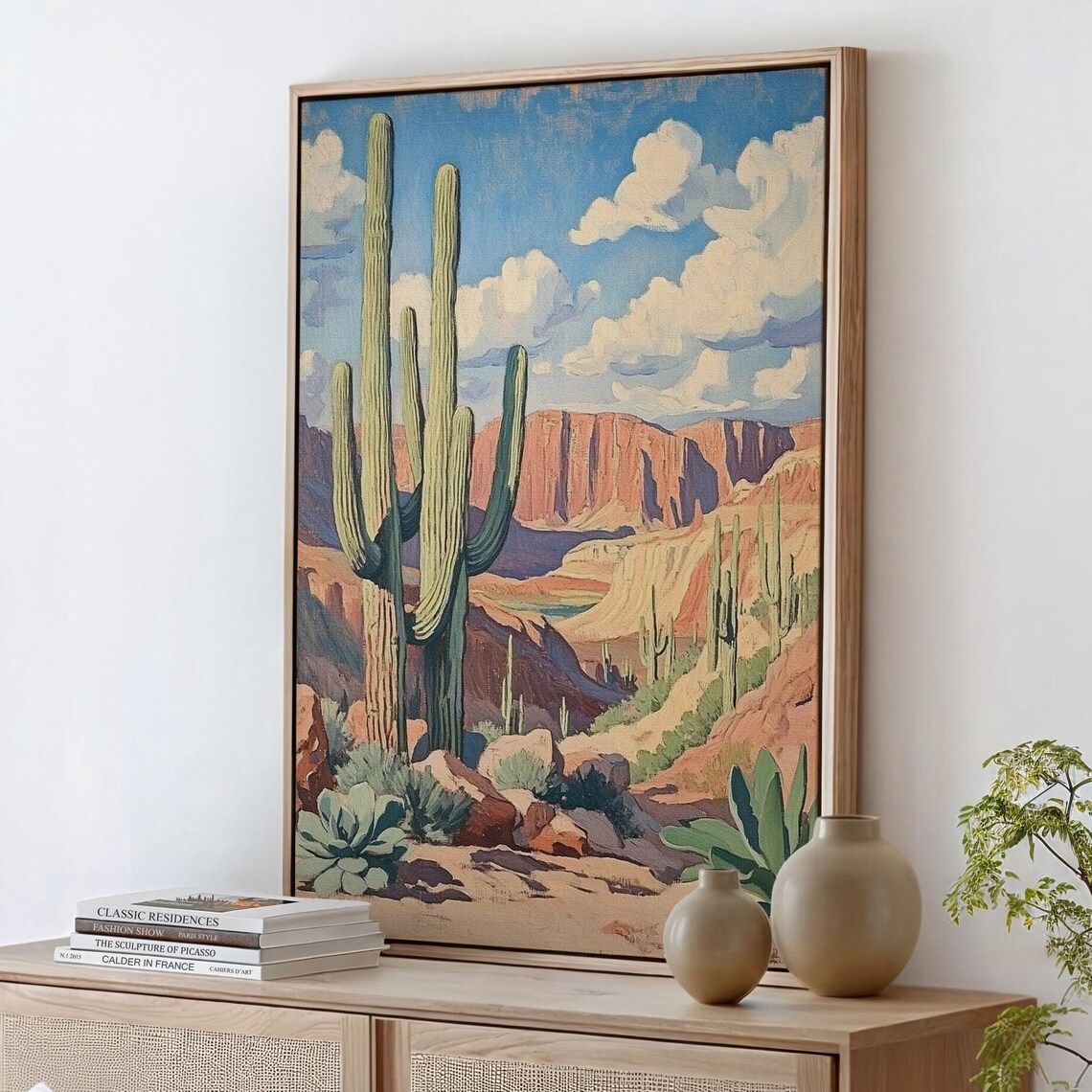Vintage Saguaro Cactus Desert Landscape Red Rock Canyon Poster