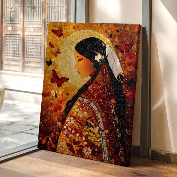 Native Woman With Butterflies Spiritual Wall Art