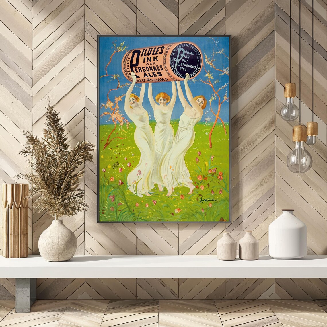 Vintage French Pink Pills Advertising Poster Three Graces Design - Image 6