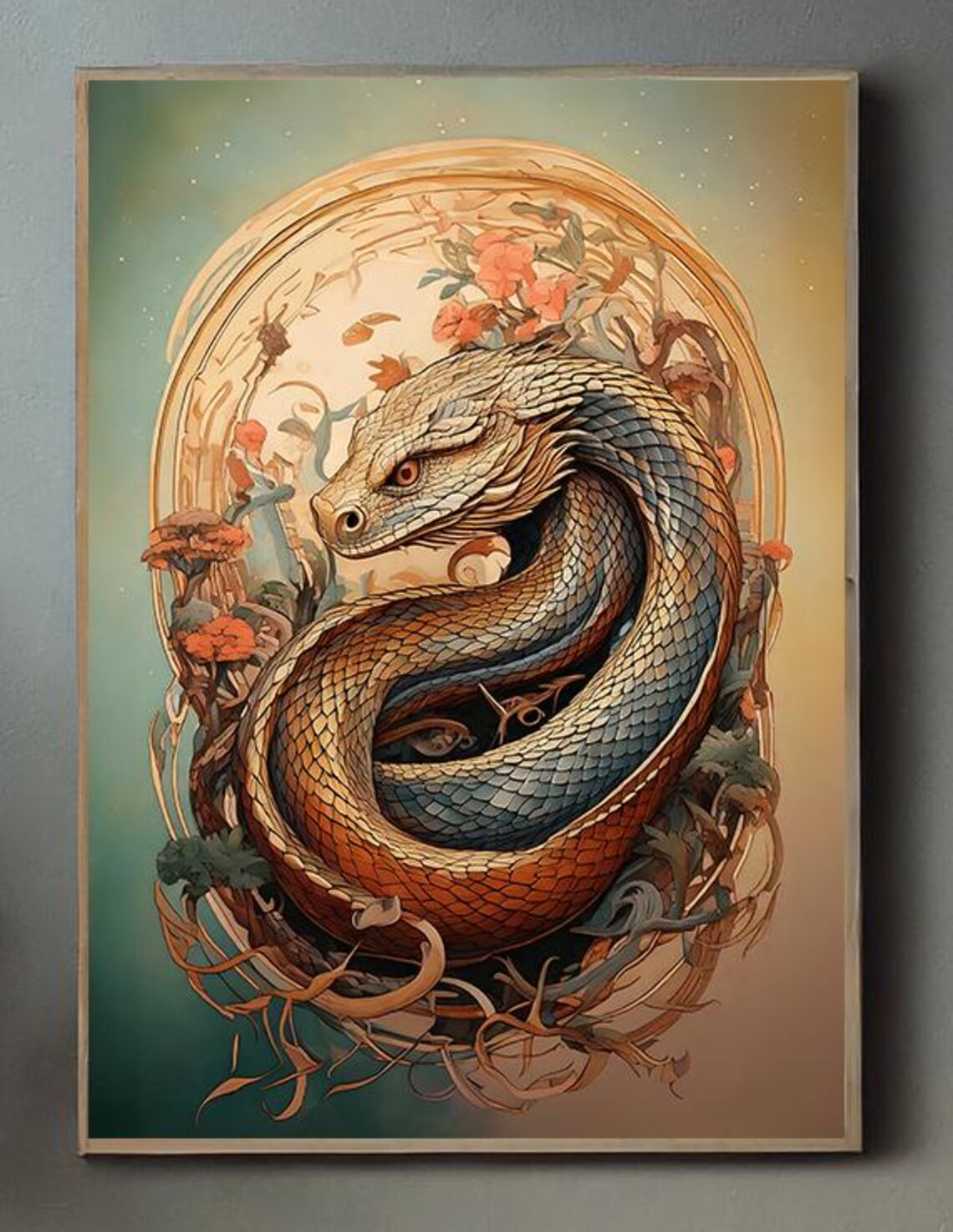 Year Of The Snake Ornate Floral Art Nouveau Coiled Serpent Wall Art Poster - Image 3