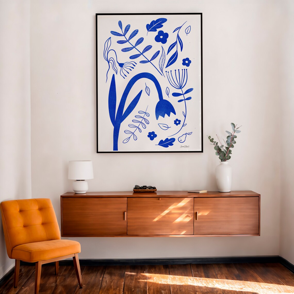 Blue Floral Line Art Nordic Botanical Minimalist Illustration Poster - Image 5