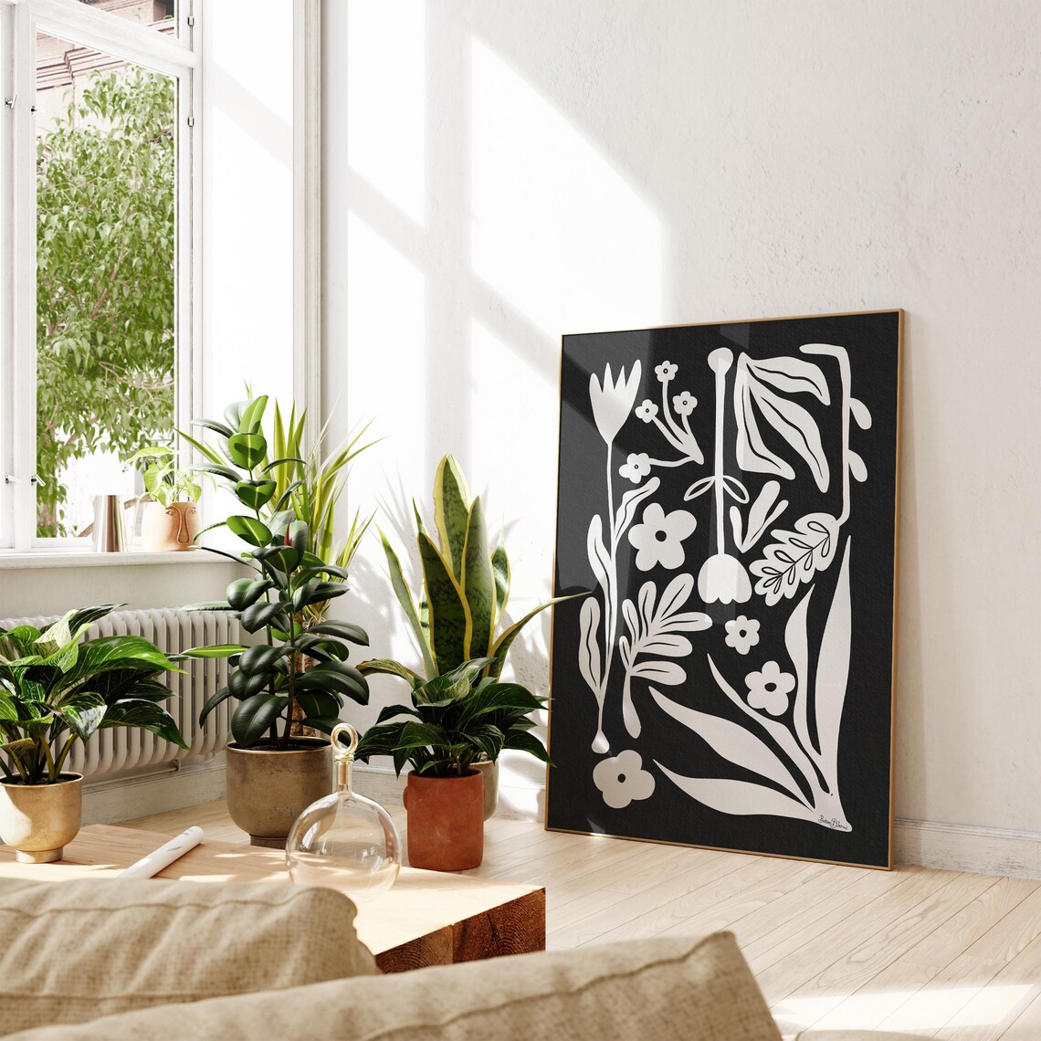 Modern Black And White Nordic Floral Cutout Botanical Art Poster - Image 5
