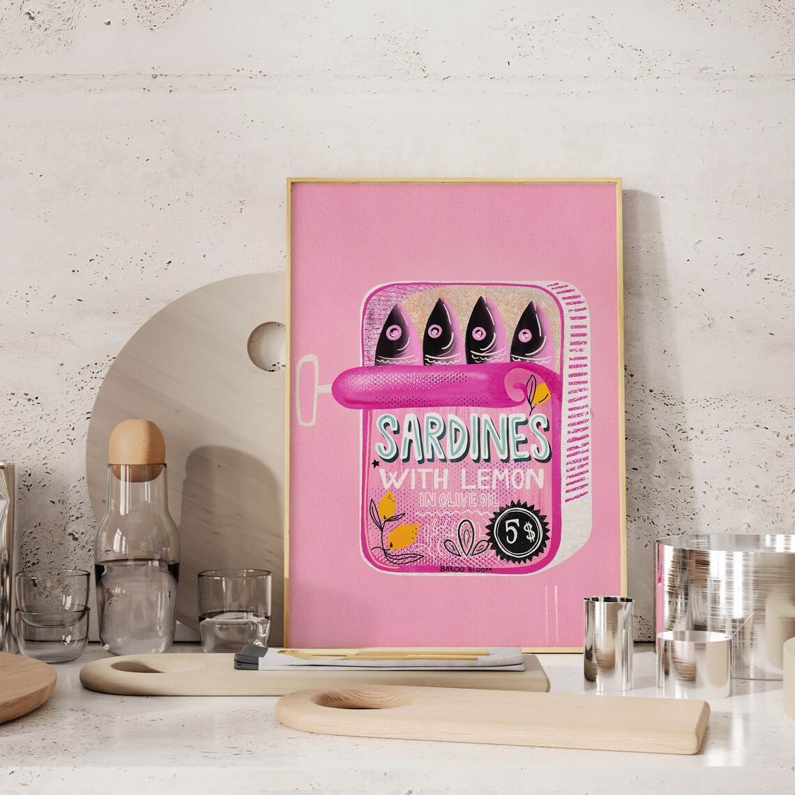 Sardines Tin Vintage Poster, Kitchen Wall Decor