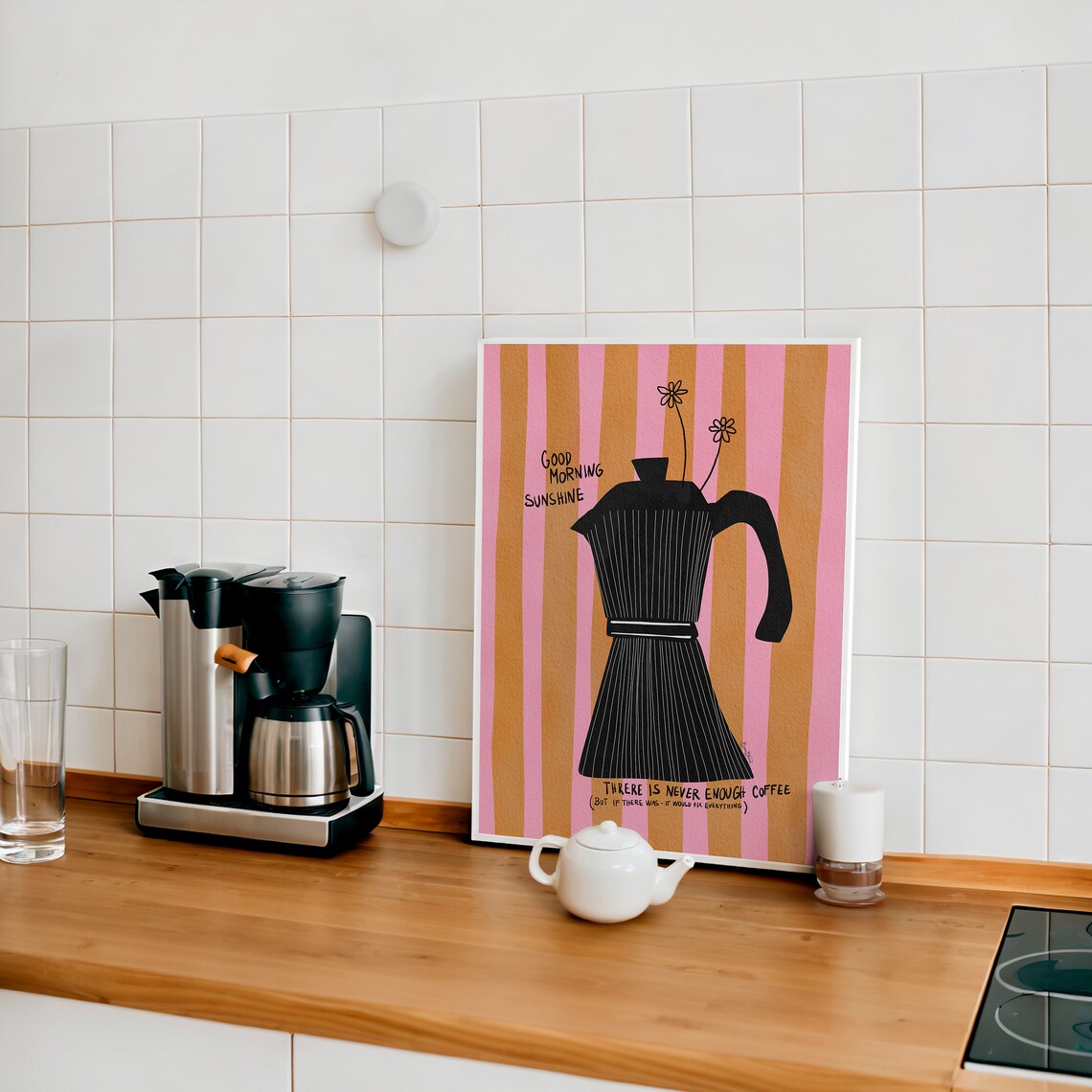 Mocca Coffee Stripes Modern Kitchen Art Print - Image 2