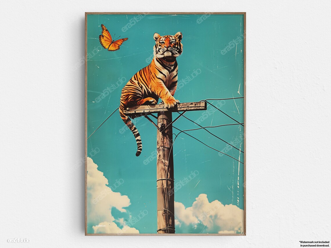 Highwire Tiger, Mid-Century Modern Art Print