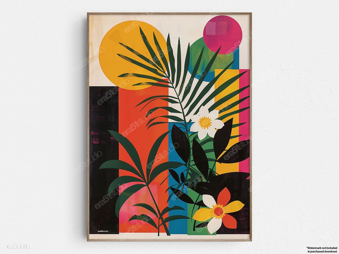Tropical Plants Abstract Colors Mid-Century Art Print