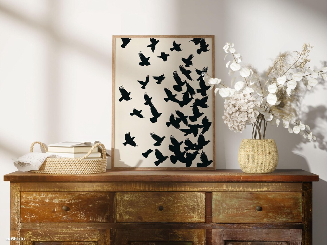 Flying Doves Silhouette, Mid Century Modern Art Print - Image 2