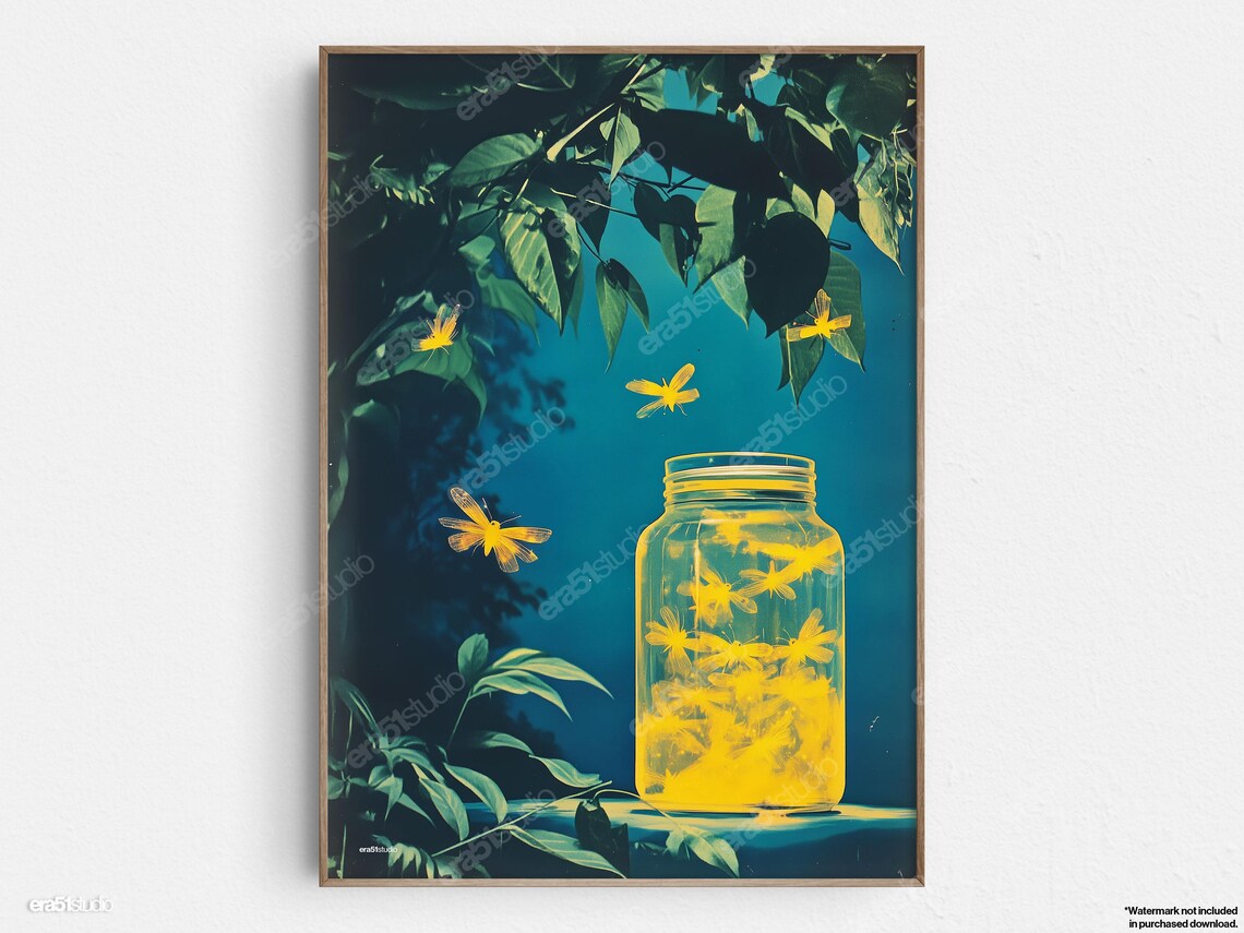 Jar Of Fireflies Night Mid-Century Modern Art Print