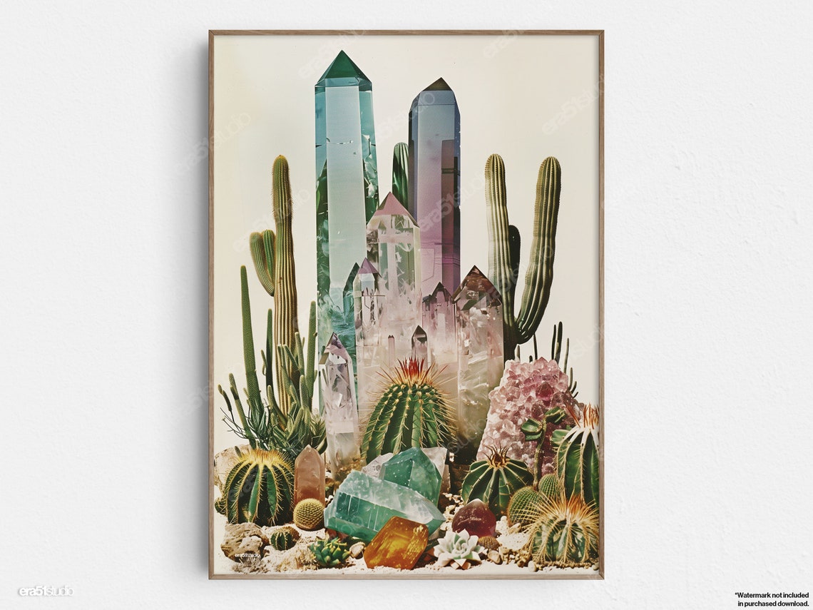 Crystal And Cactus Desert Collage Bohemian Wall Decor Poster