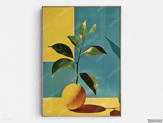 Zesty Lemon Freshness Original Midcentury Modern Minimalist Wall Art